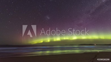 Picture of Incredible time lapse of the Southern Lights or Aurora Australis from a beach in Tasmania bioluminescence in the breaking waves